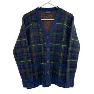 Lauren Ralph Lauren Women's Tarten Plaid 100% Wool Cardigan Sweater Size Medium